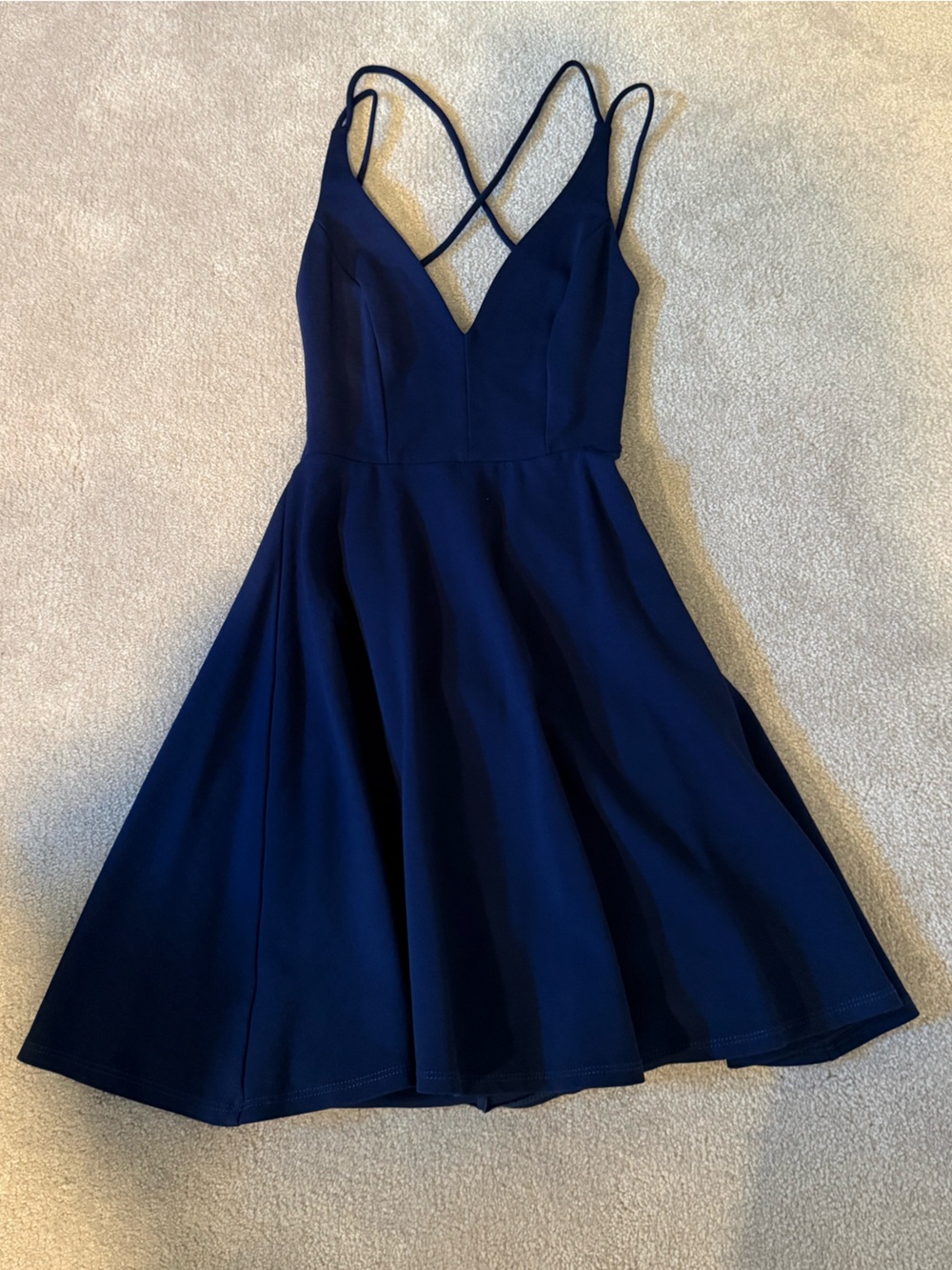 Lulus Classic Navy Fit-and-Flare Dress with Crisscross Straps
